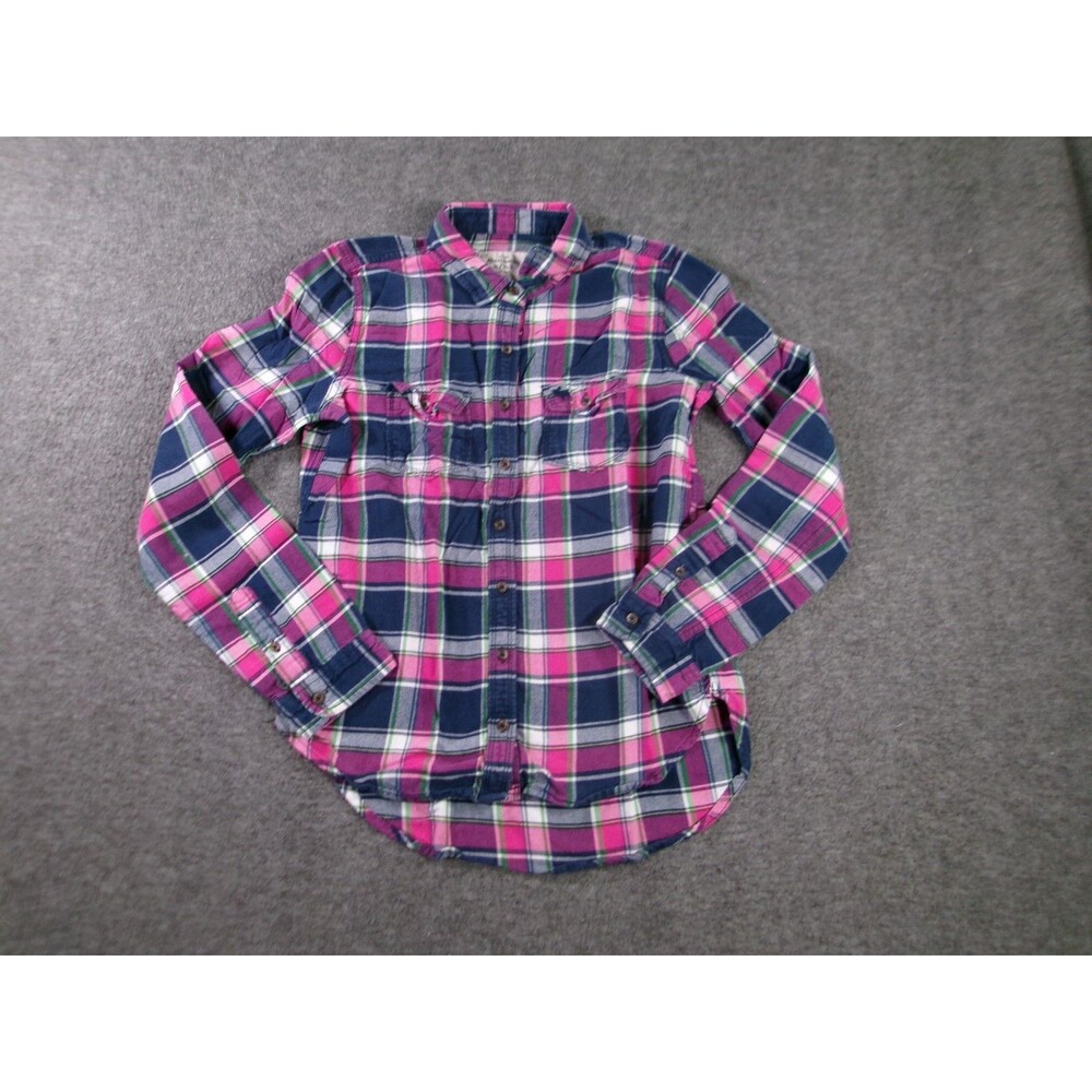 Abercrombie Fitch Top Women Small Pink Blue Plaid Classic Causal Preppy Work